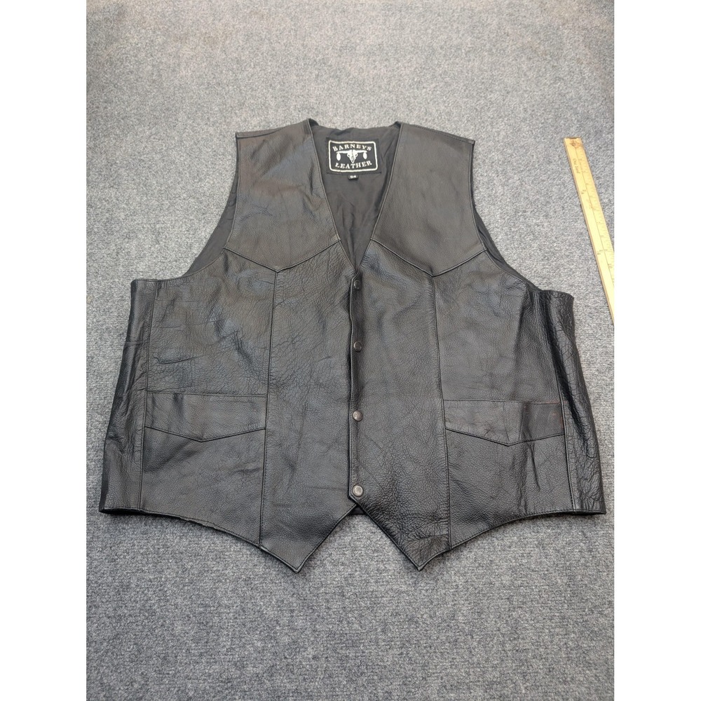 Barney's Leather Vest Mens 54‎ Black Snap Front Biker Western Lined Pockets